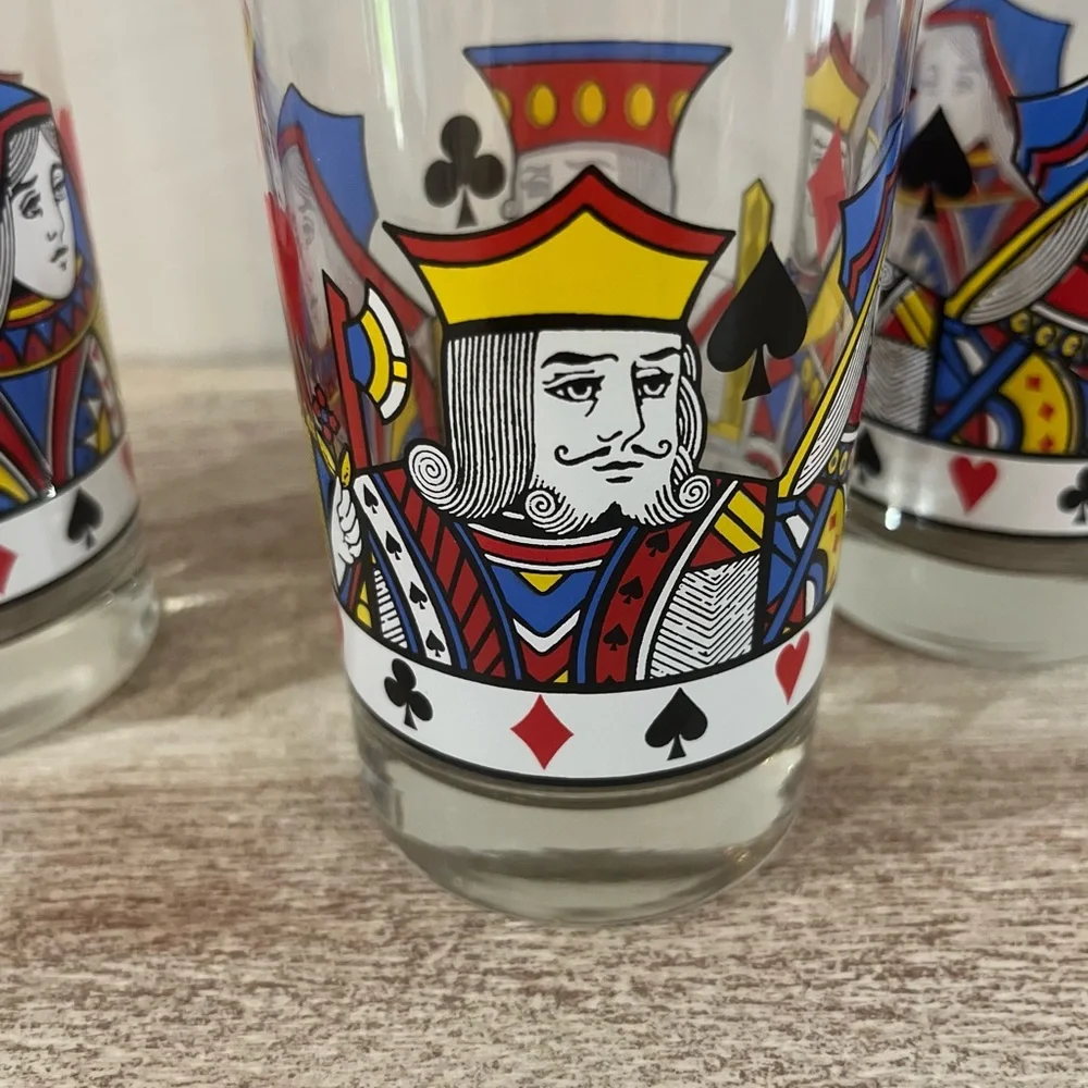 Vintage Libbey King Queen Playing Card Themed Glassware -Set of 3-